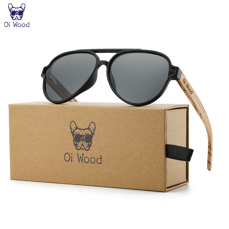 Sunglasses Aviator Polarized - نظارات شمسية خشبية من Oi للنساء