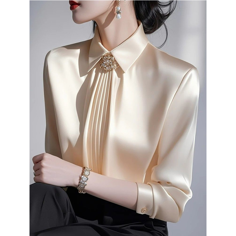 Shirt Camp Collar - 2025 ربيع جديد مزاجه الساتان بلوزة