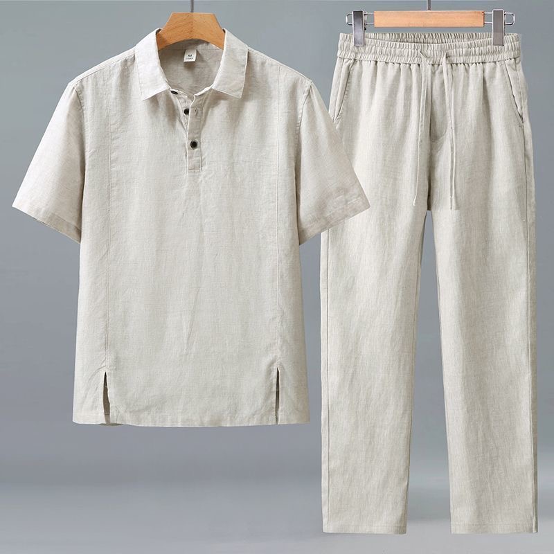 Short Linen Drawstring - طقم رياضي عصري للربيع/الصيف بأكمام طويلة