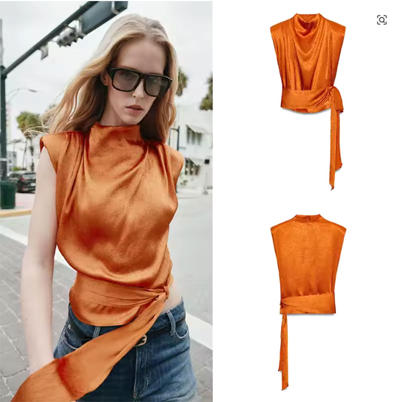 Shirt Camp Collar - بلوزة قصيرة بدون أكمام بياقة شال