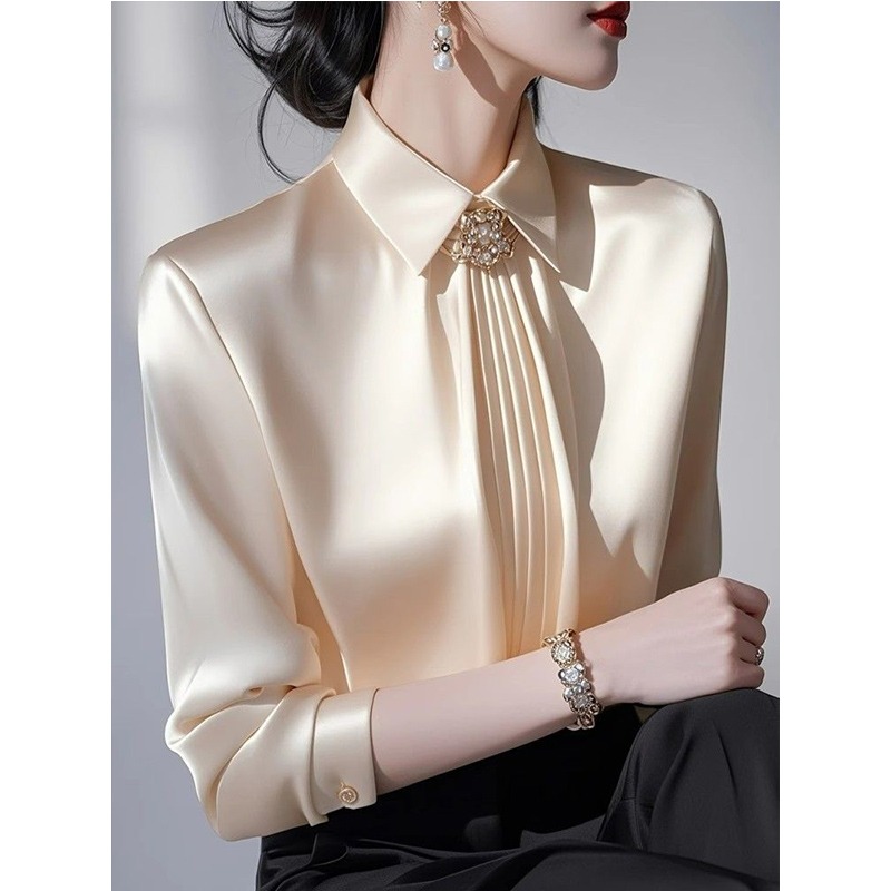2025 ربيع جديد مزاجه الساتان ب - مراجعة Shirt Camp Collar وسعره