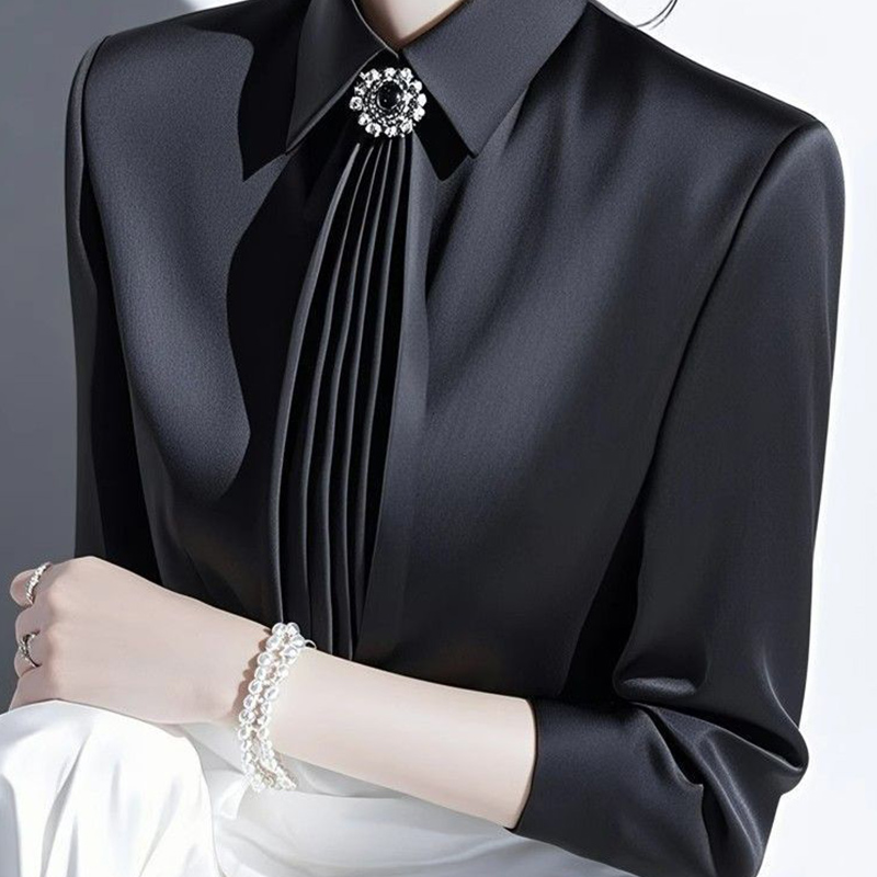 2025 ربيع جديد مزاجه الساتان ب - مراجعة Shirt Camp Collar وسعره