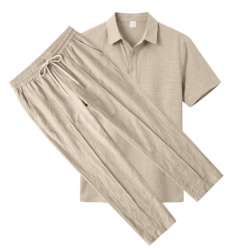 طقم بولو رجالي من قطعتين: قميص - مراجعة Short Linen Drawstring وسعره