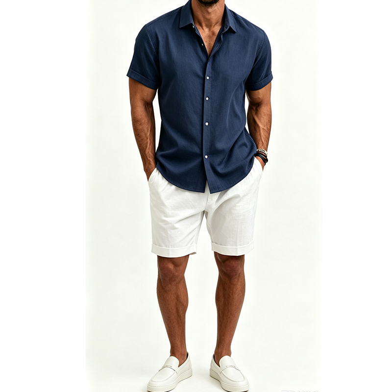 طقم قميص رجالي من القطن والكتا - مراجعة Short Linen Drawstring وسعره