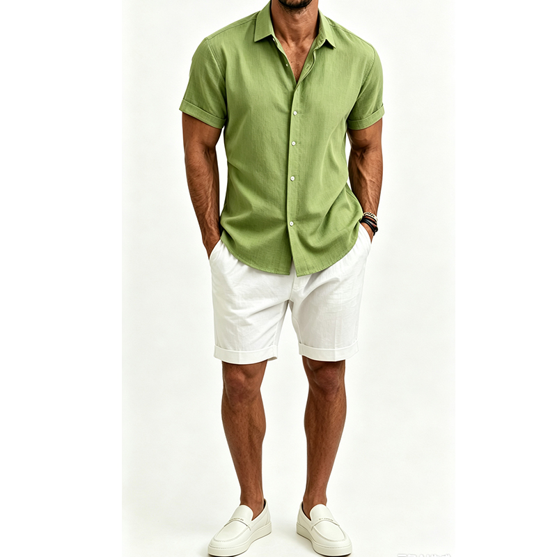 طقم قميص رجالي من القطن والكتا - مراجعة Short Linen Drawstring وسعره
